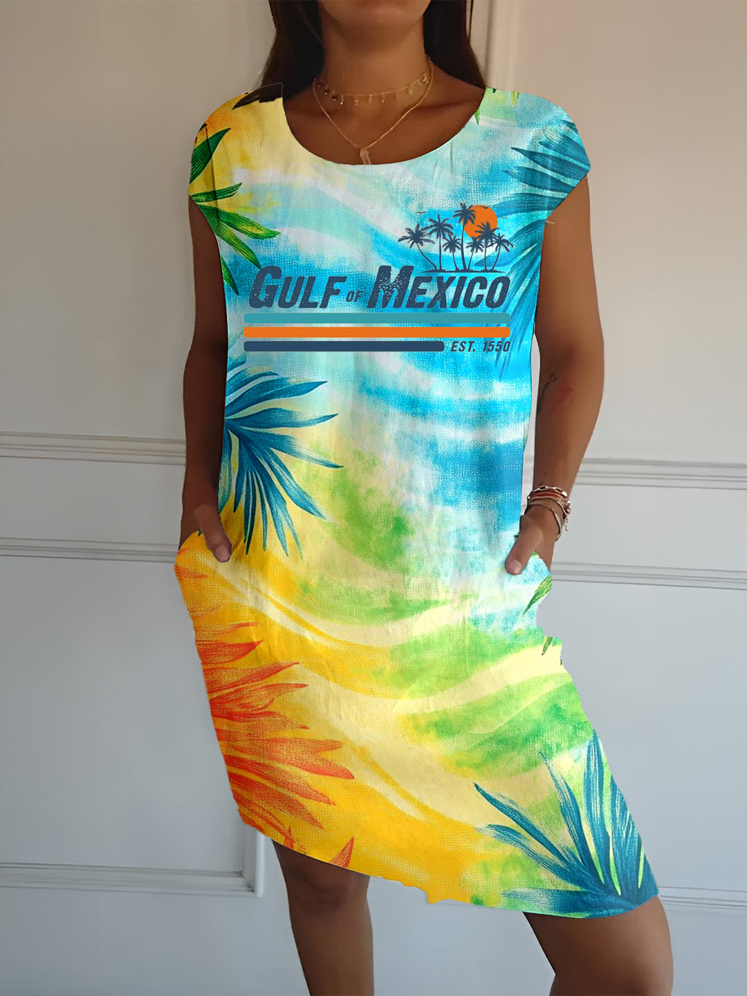 Gulf Of Mexico Vacation V-neck Short Sleeve Dress