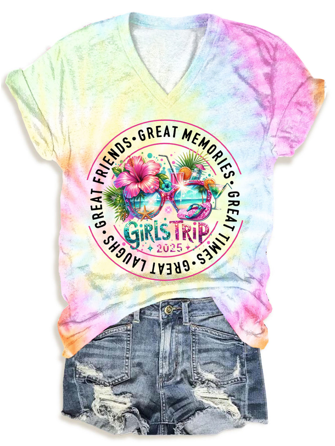 Girls Trip 2025 Vacation Great Memories V-neck T-Shirt