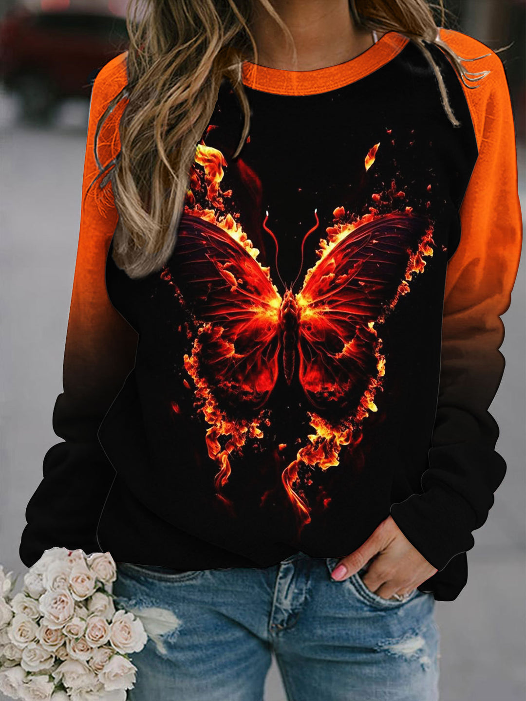 Women's Butterfly Print Long Sleeve Top