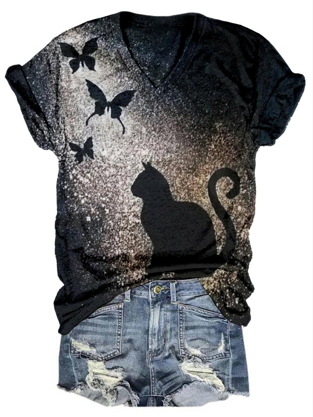 Women's Cat Butterfly Print Top