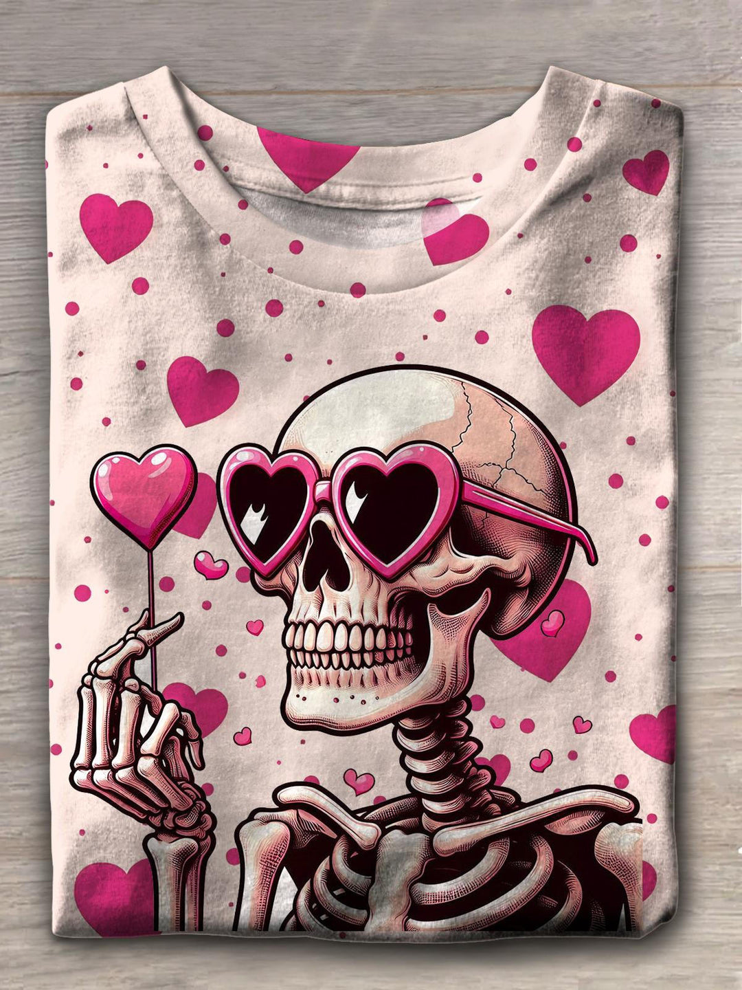 Women's Valentine's Day Skull Crew Neck T-shirt