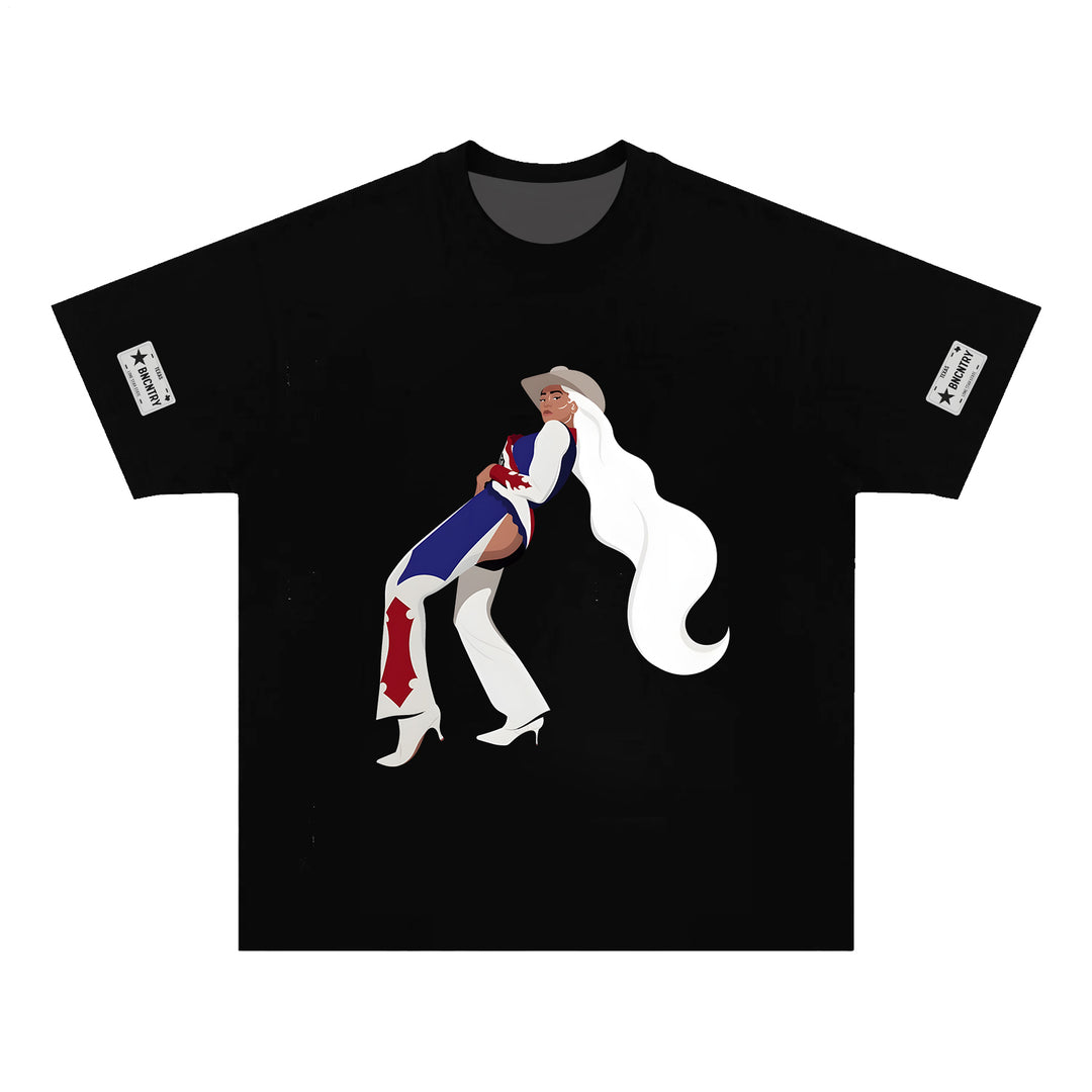 Beyoncé Fun Cartoon Print Crew Neck T-shirt