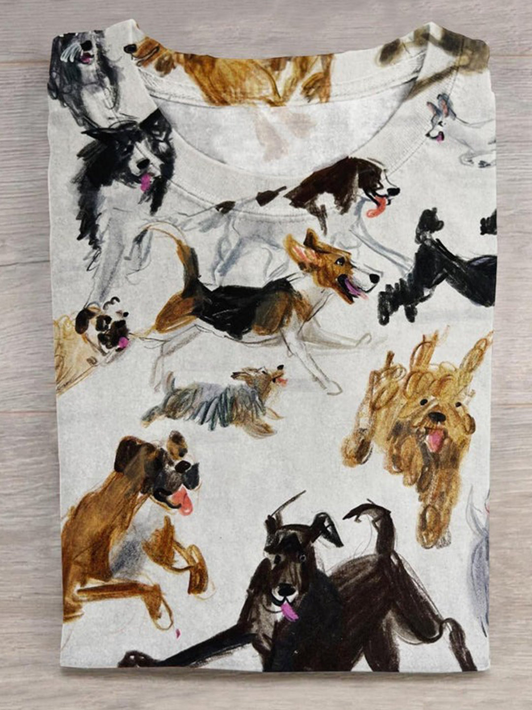 Lässiges T-Shirt mit Rundhalsausschnitt und Hundedruck