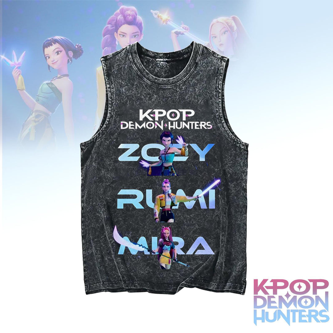 Demon Hunter Classic Washed Cotton Round Neck Sleeveless Vest