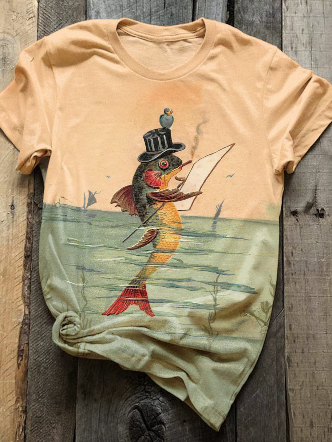 Industrial Age Fish Vacation Beach Print Casual T-shirt