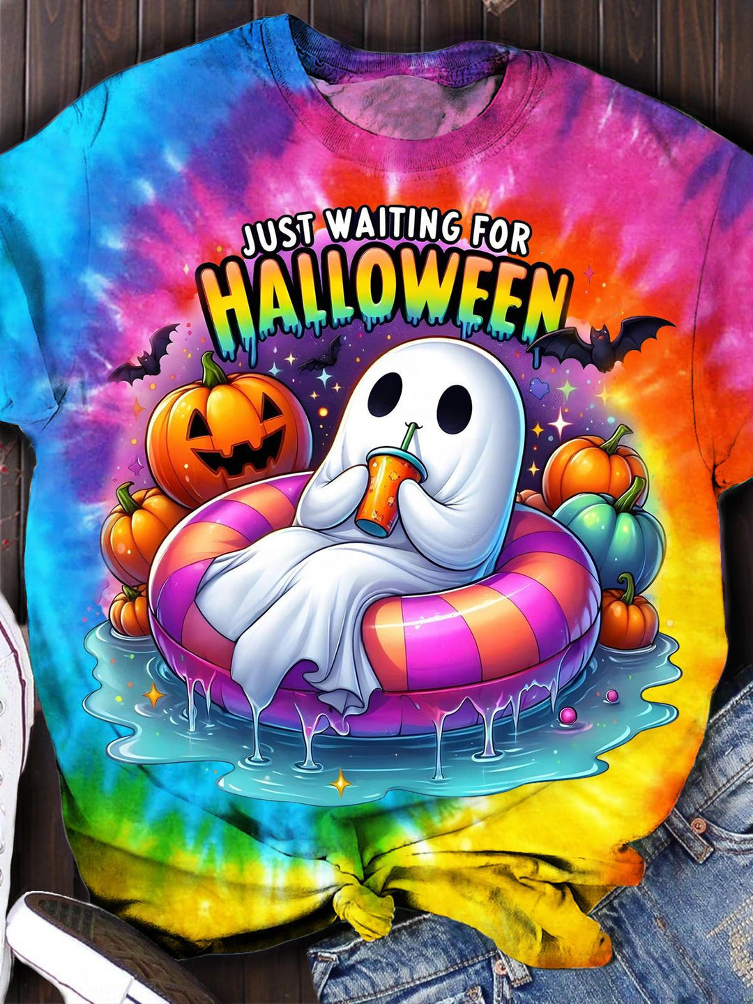 T-Shirt mit Rundhalsausschnitt und „Just Waiting For Halloween“-Print