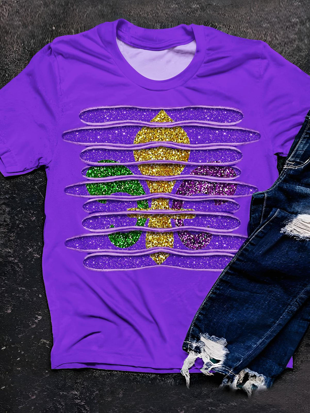 Carnival Ripped Iris Print Crew Neck T-shirt