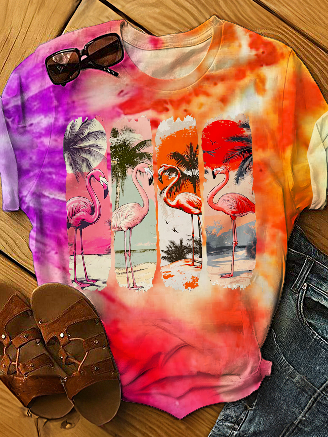 Flamingo Summer Crew Neck T-shirt