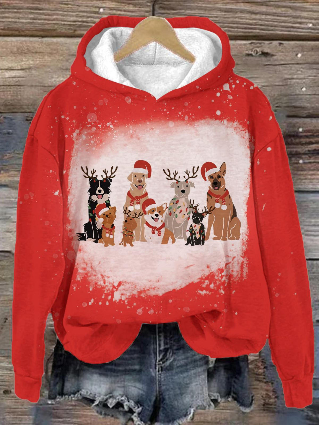 Christmas Dog Long Sleeve Printed Hoodie