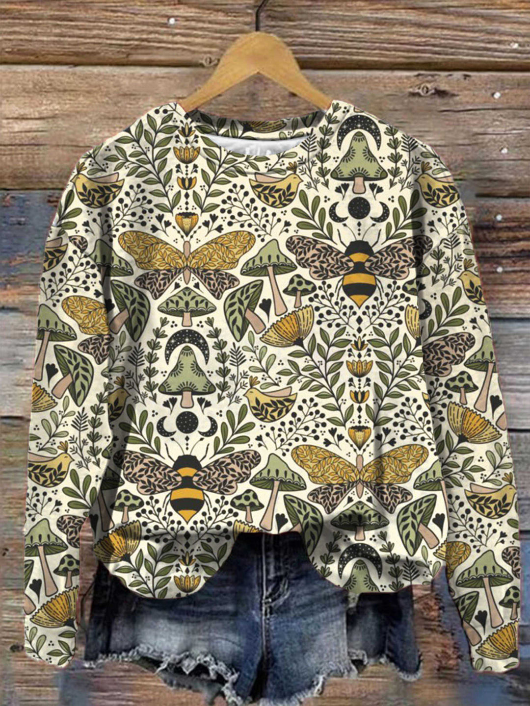 Natural Habitat of Bees and Moths Print Long Sleeve Top