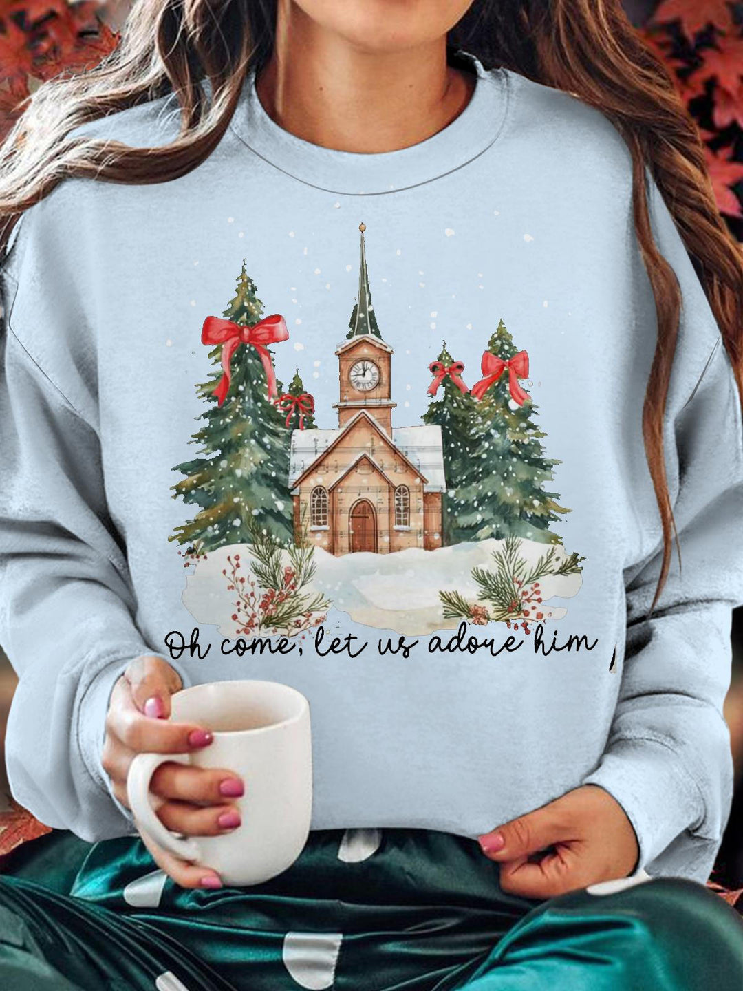 Oh Come Let Us Adore Him Crew Neck Casual Sweatshirt