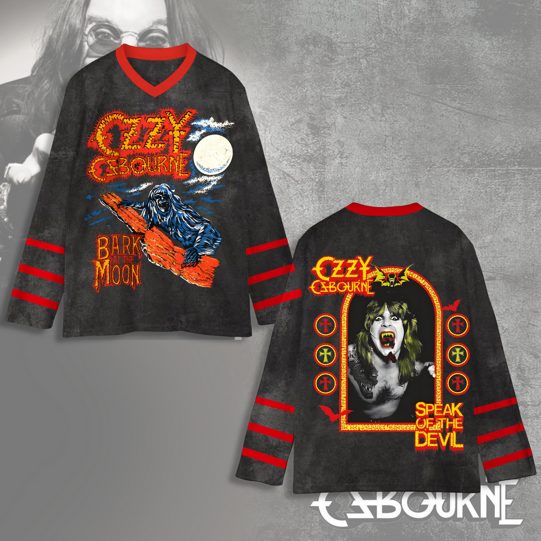 Ozzy Osbourne Tribute Print V-Neck Long Sleeve Top