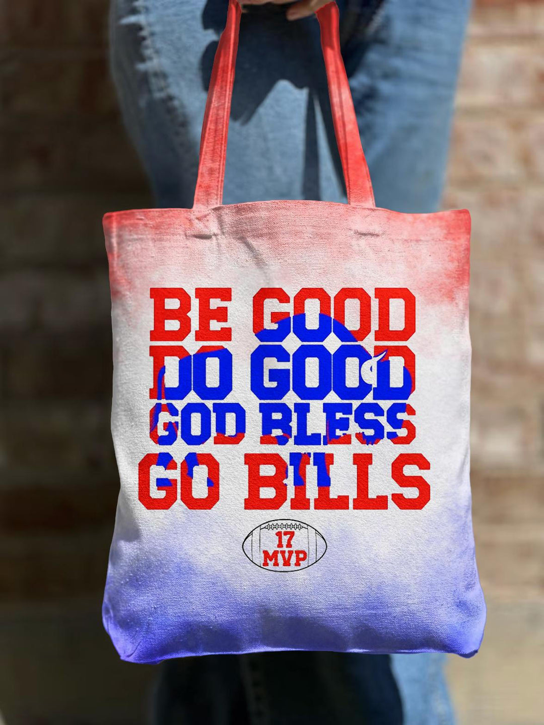 Sei gut, tu Gutes, Gott segne Go Bills, Schultertasche aus Canvas mit Reißverschluss