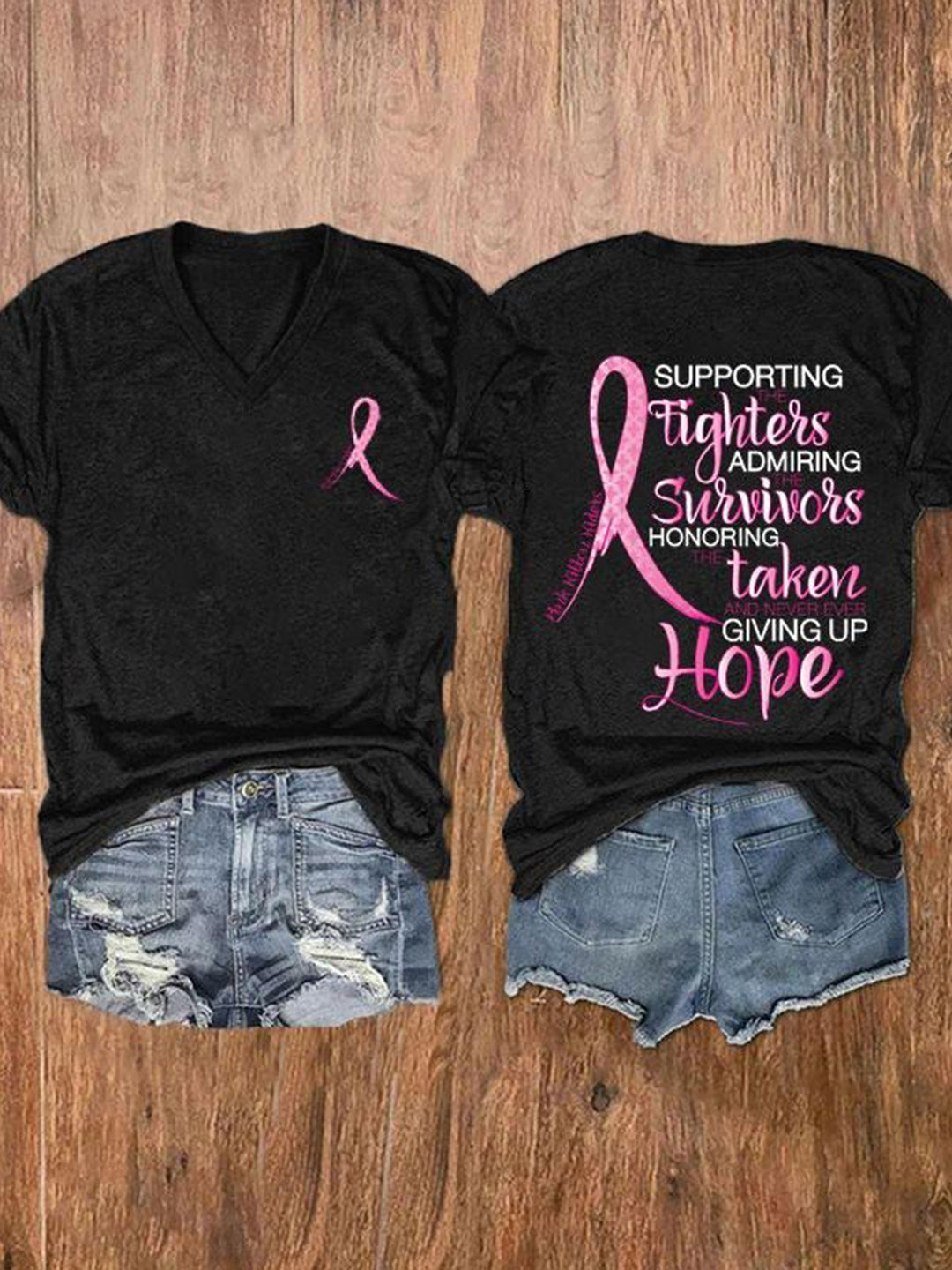 Rosa Brustkrebs-T-Shirt für Damen mit V-Ausschnitt