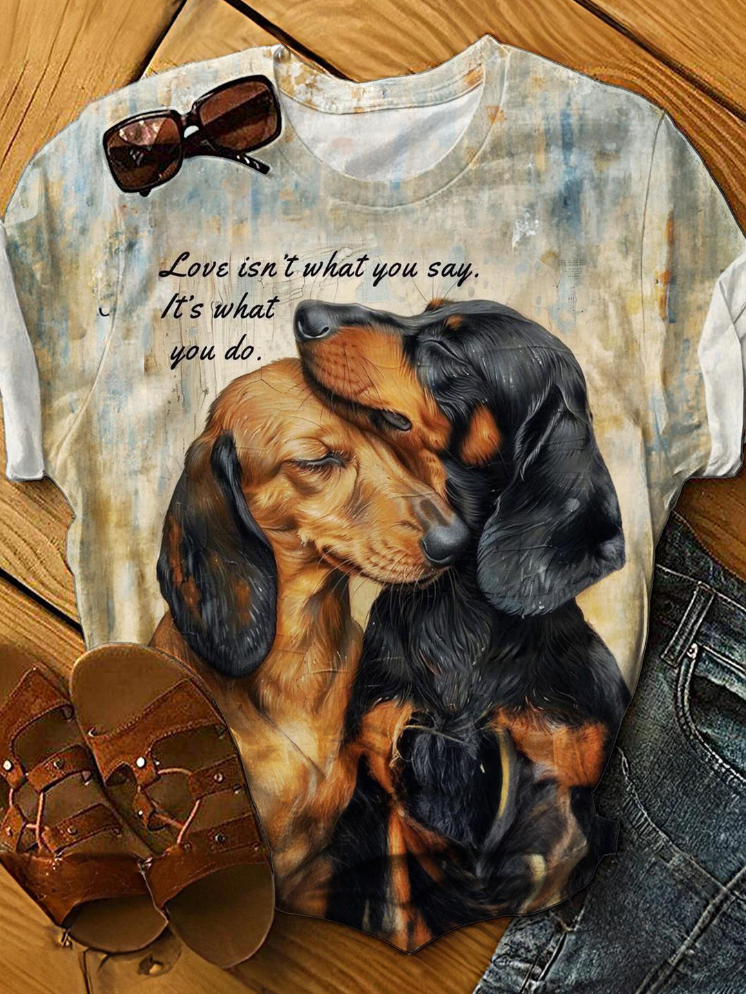 Love Cute Puppy Crew Neck T-shirt