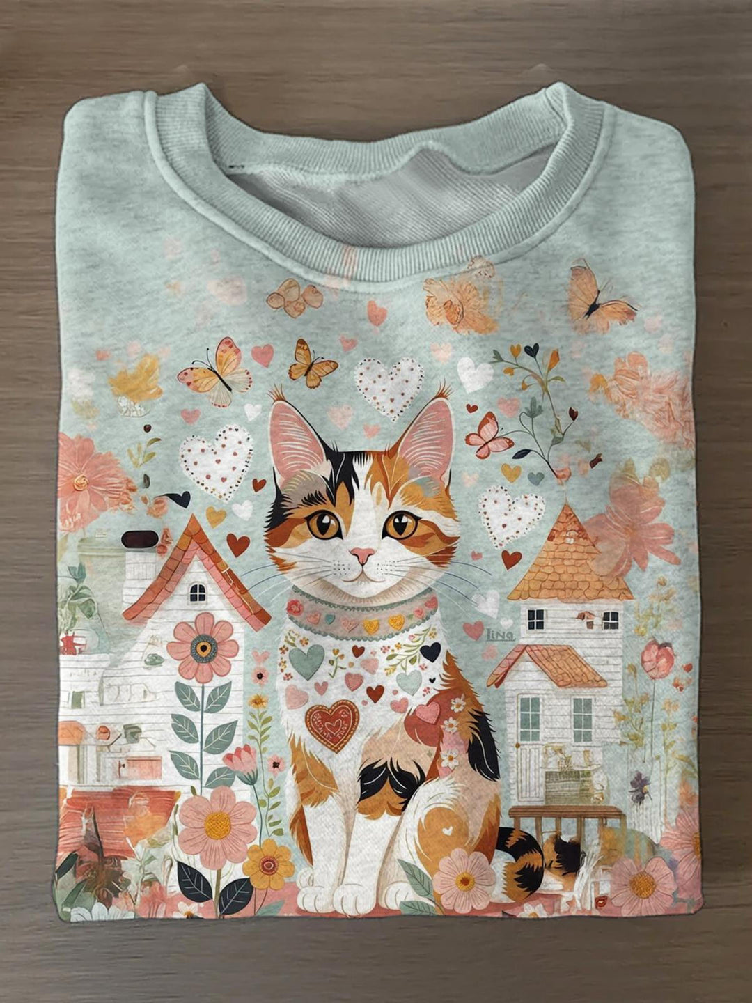 Women's Retro Cat Printed Long Sleeve Casual Top