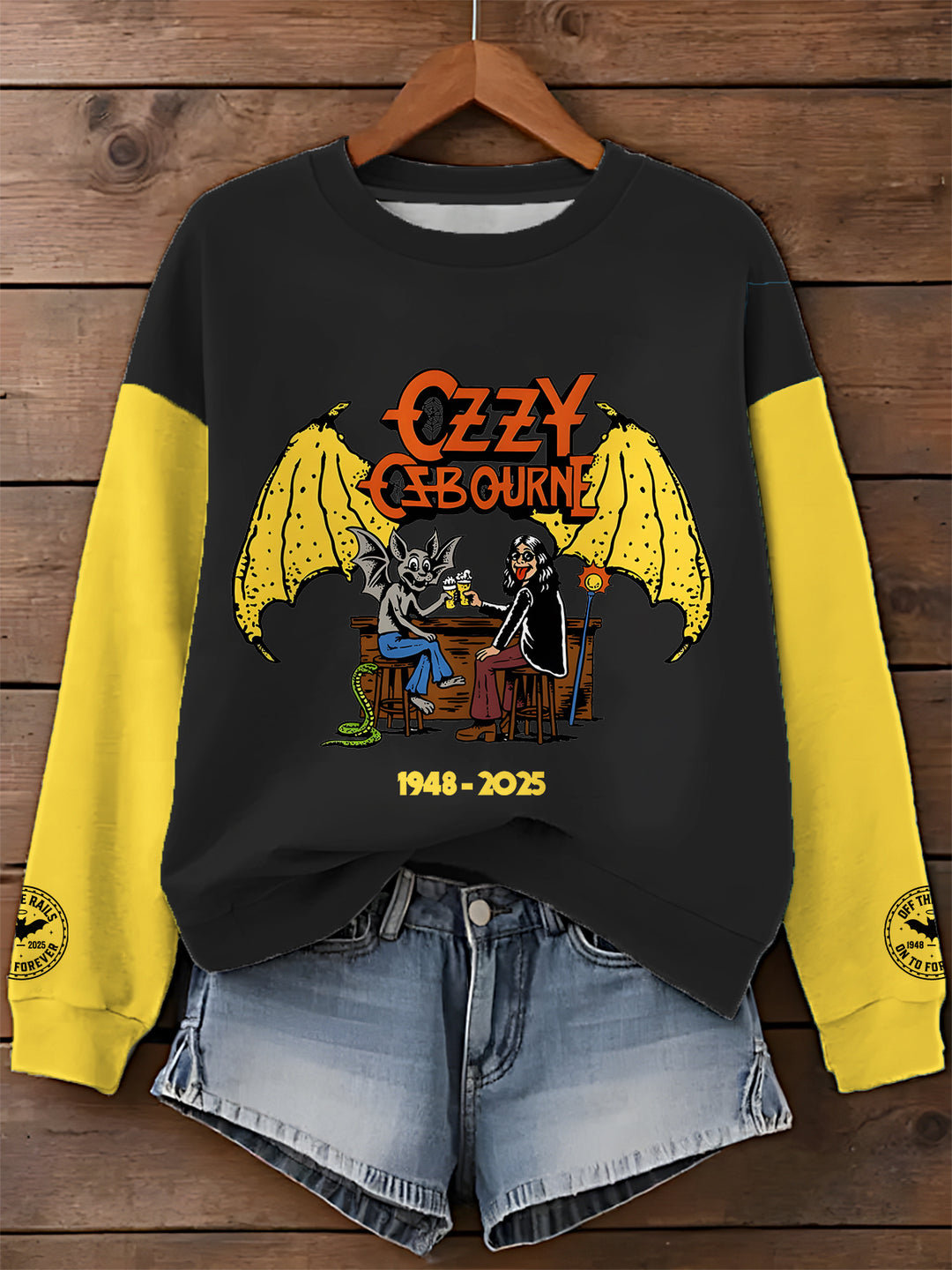 Ozzy Osbourne Splicing Printed Long Sleeve Casual Top