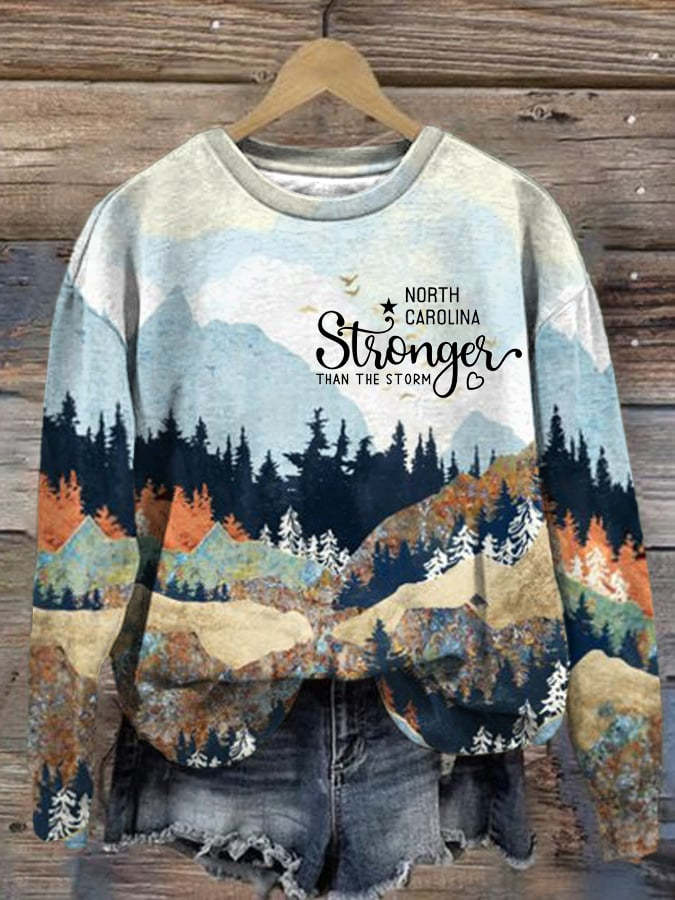 Women's North Carolina Is Stronger Than The Storm Print Crew Neck Casual Sweatshirt