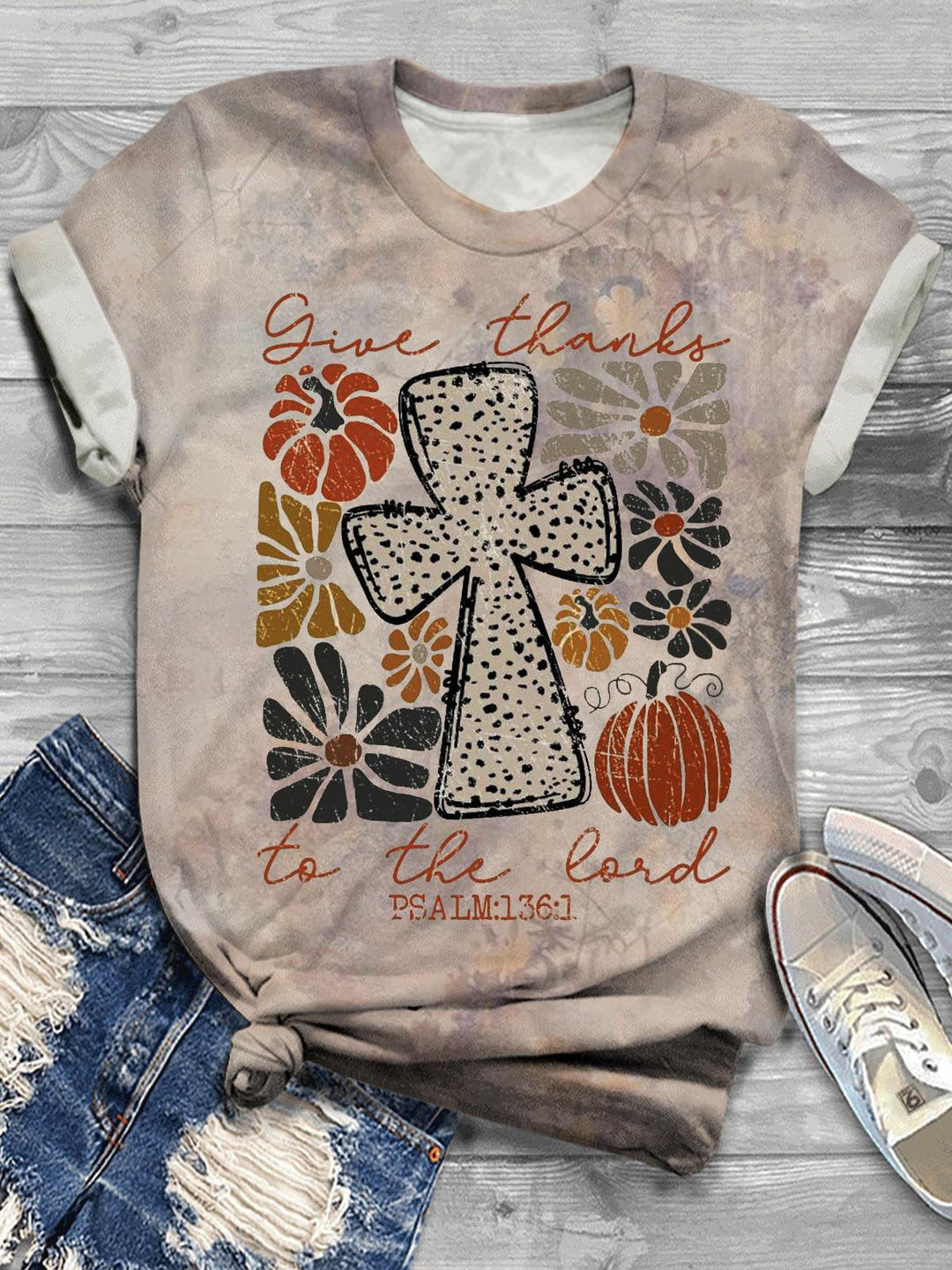 Women's Give Thanks To The loed Printed Casual T-Shirt