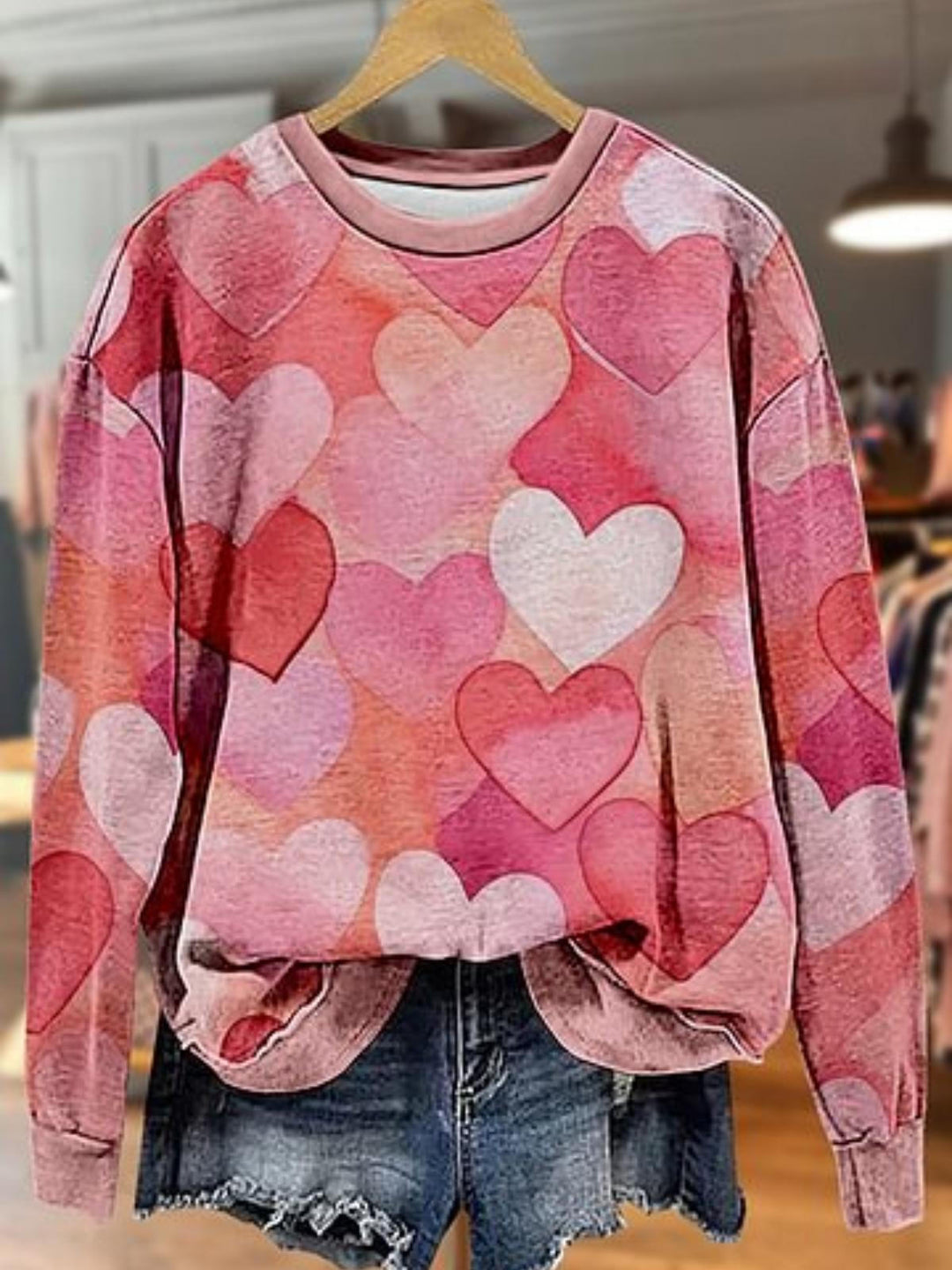 Women's Retro Heart Valentine's Day Printed Long Sleeve Casual Top
