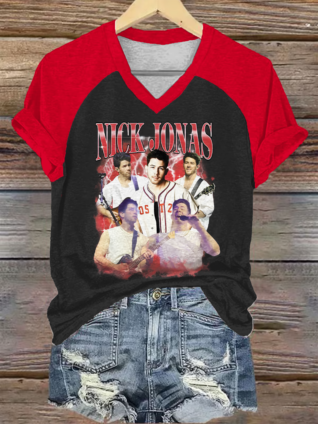 Nick Jonas Women's Raglan V-Neck T-shirt