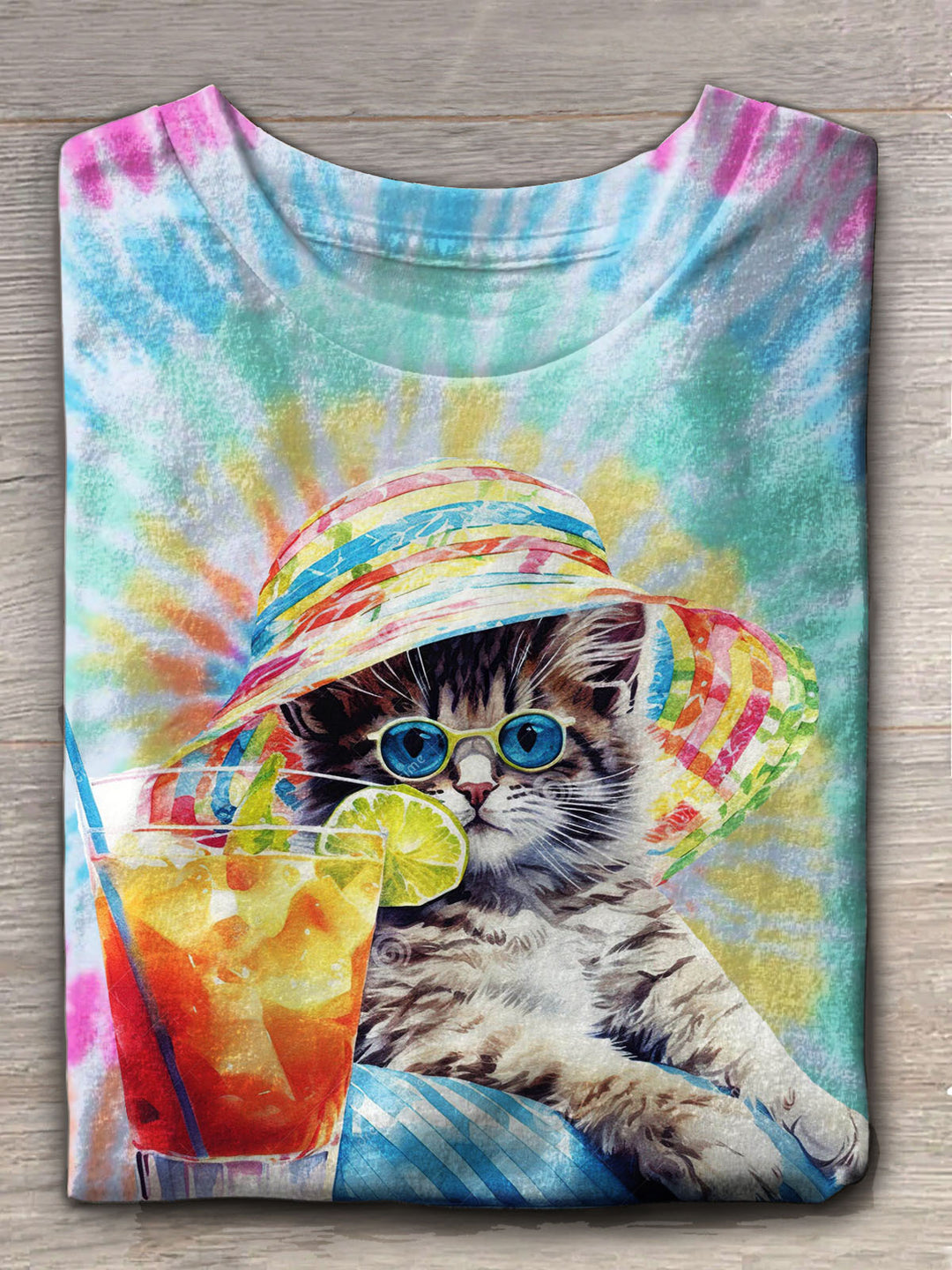 Hawaiian Holiday Cat Crew Neck T-shirt