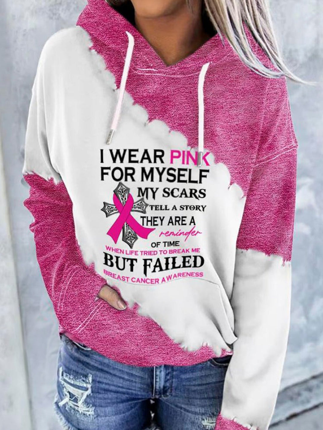 Women's I Wear Pink For Myself My Scars Pocket Hooded Sweatshirt