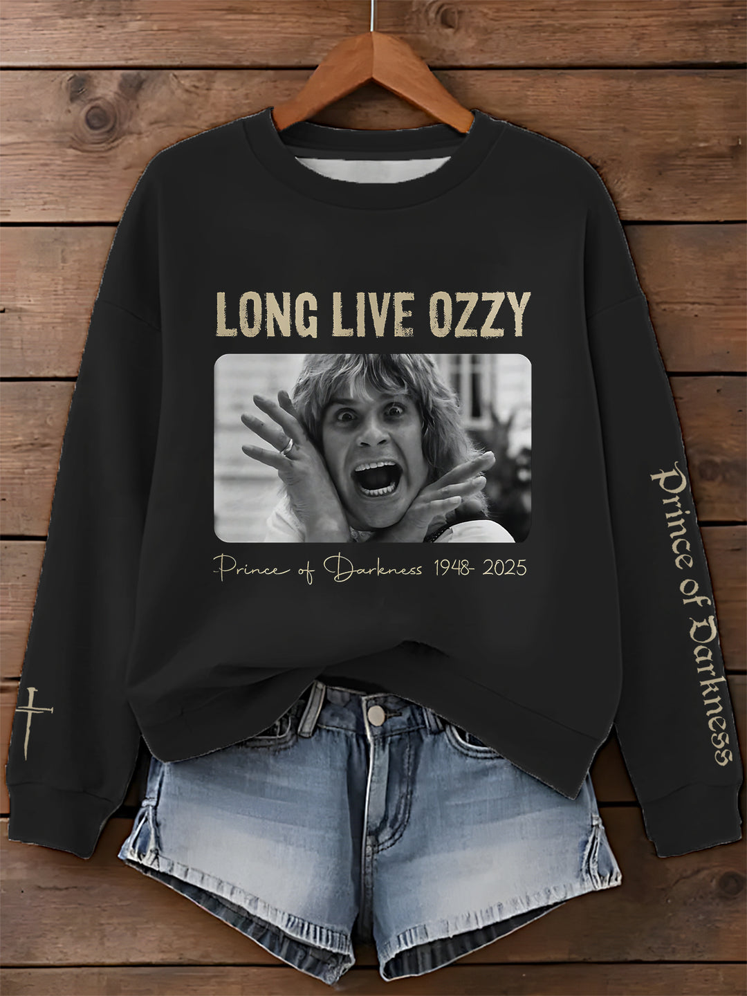In Memory of Ozzy Osbourne Printed Long Sleeve Casual Top