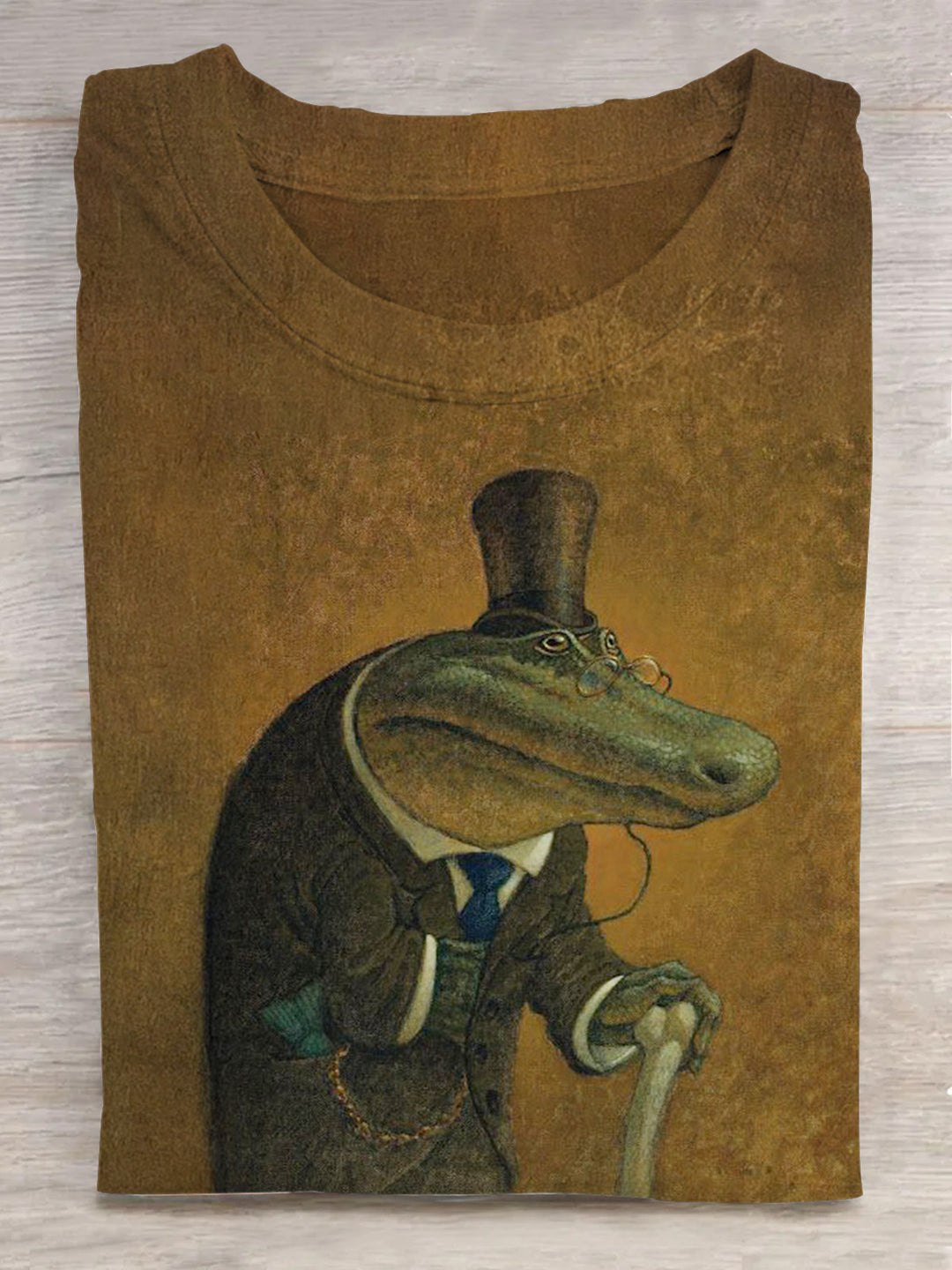 Crocodile Funny Humor Imitation Oil Painting Print Casual T-shirt