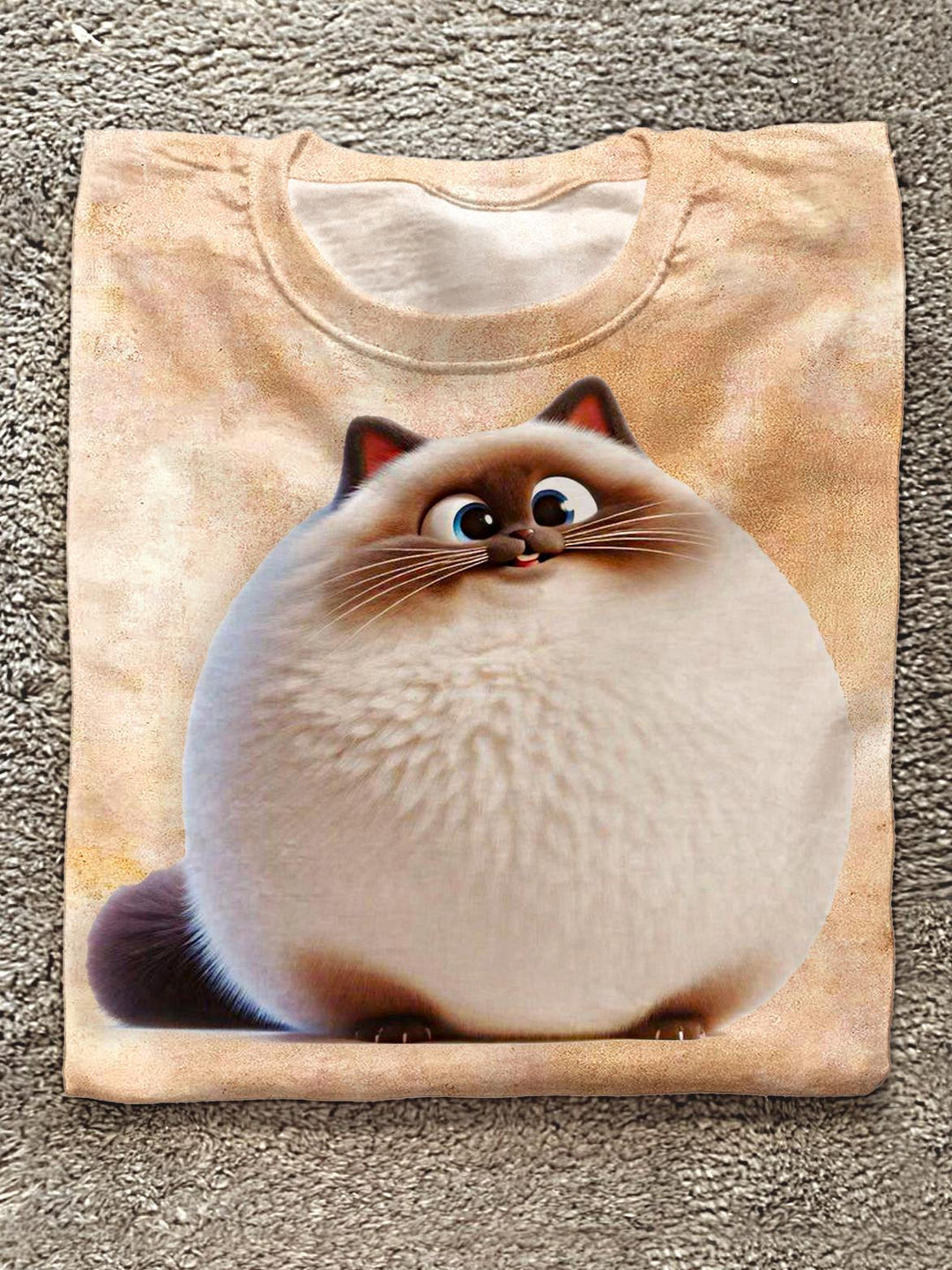 Süßes T-Shirt mit Rundhalsausschnitt und Katzen-Print