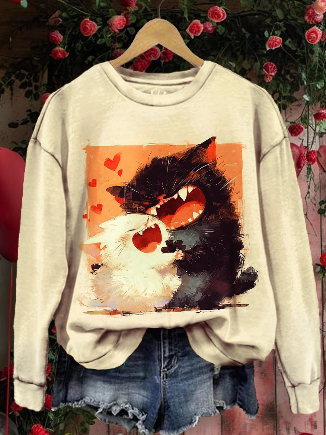 Happy Valentine's Day Cat Happy Companion Fun Print Long Sleeve Top