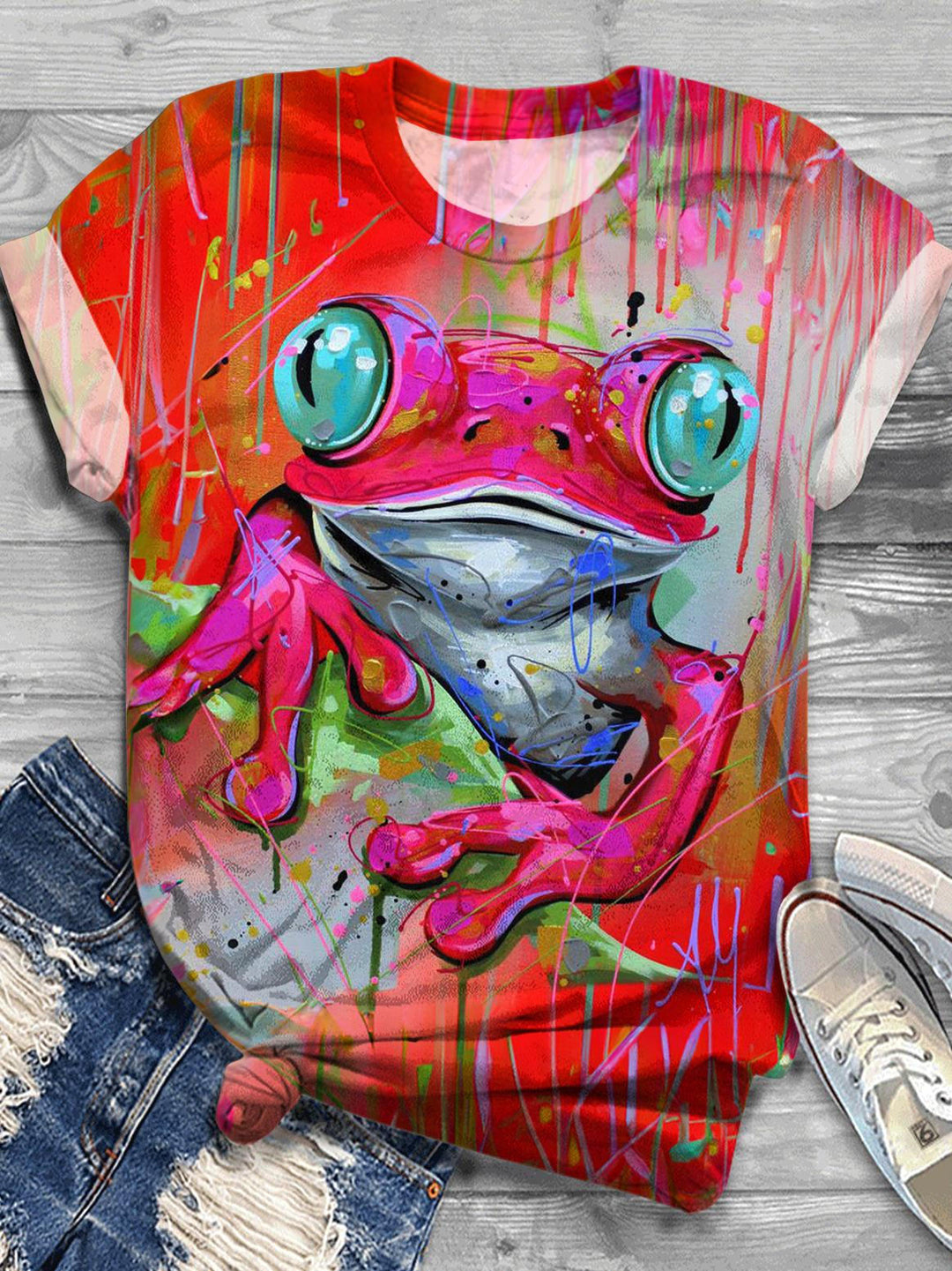 Rainforest Tree Frog Print Crew Neck T-shirt