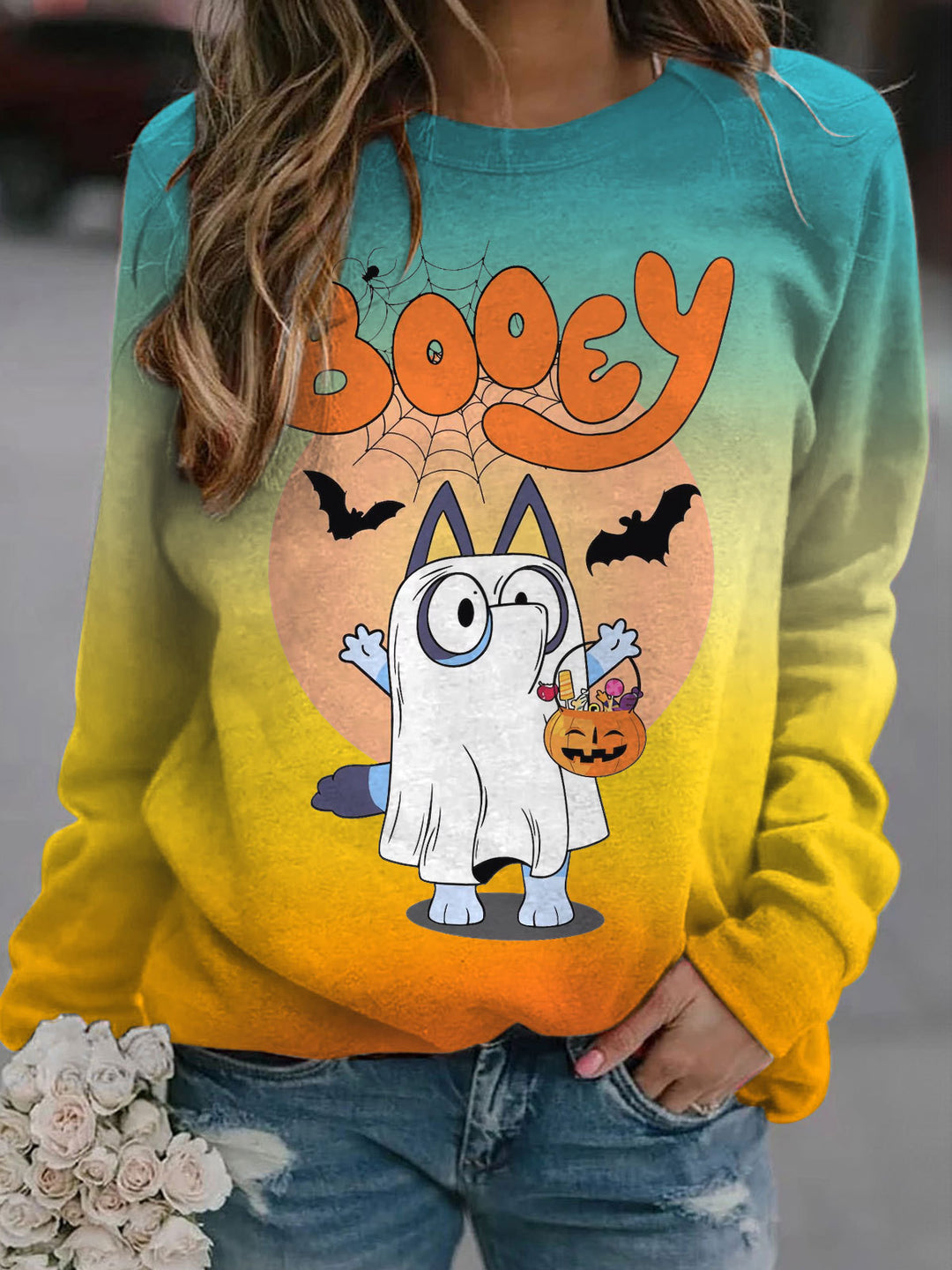 Bluey Booey Halloween Gruselige Jahreszeit Langärmliges Freizeittop
