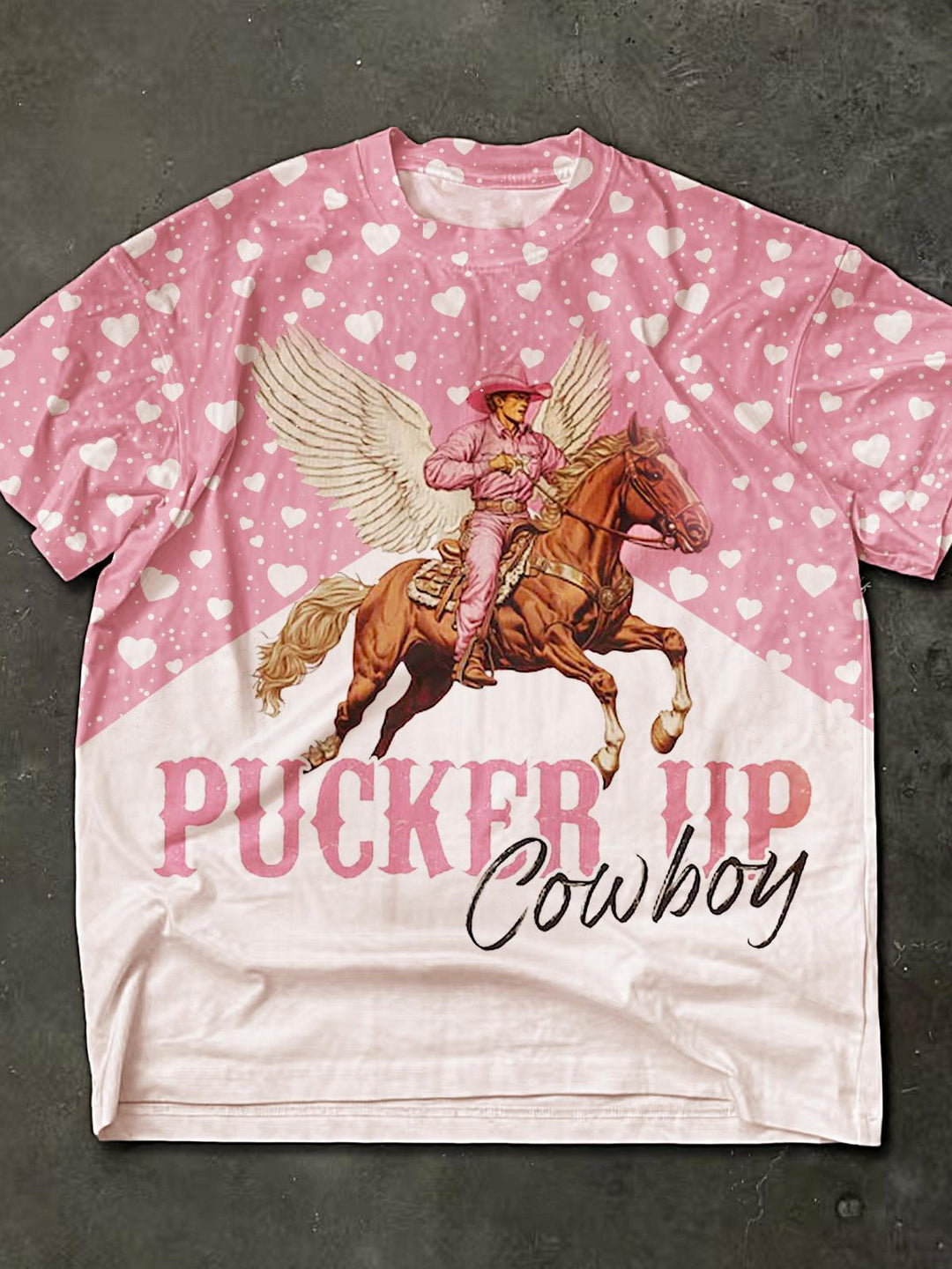 Fun Western Valentine's Day Print Crew Neck T-shirt