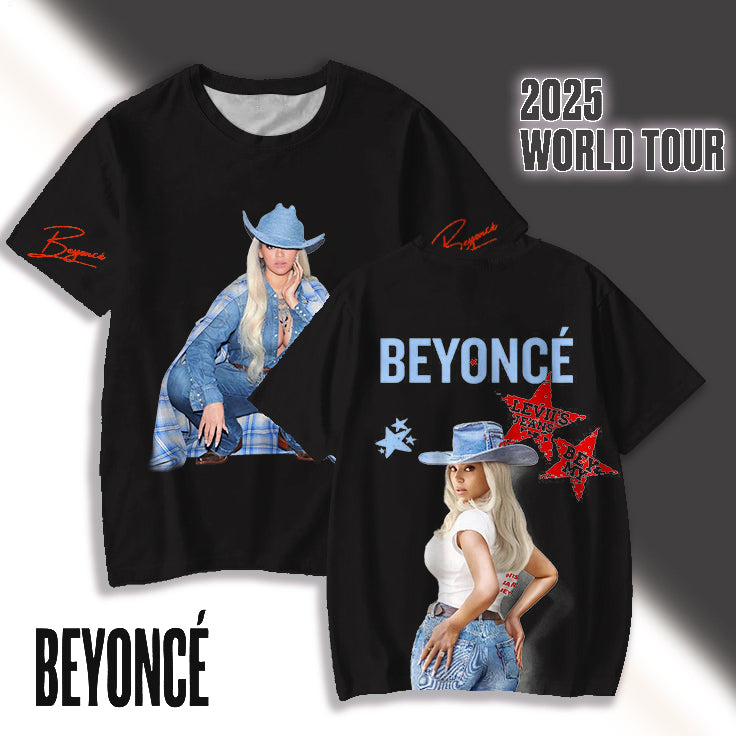 Beyoncé Denim Print Crew Neck T-shirt