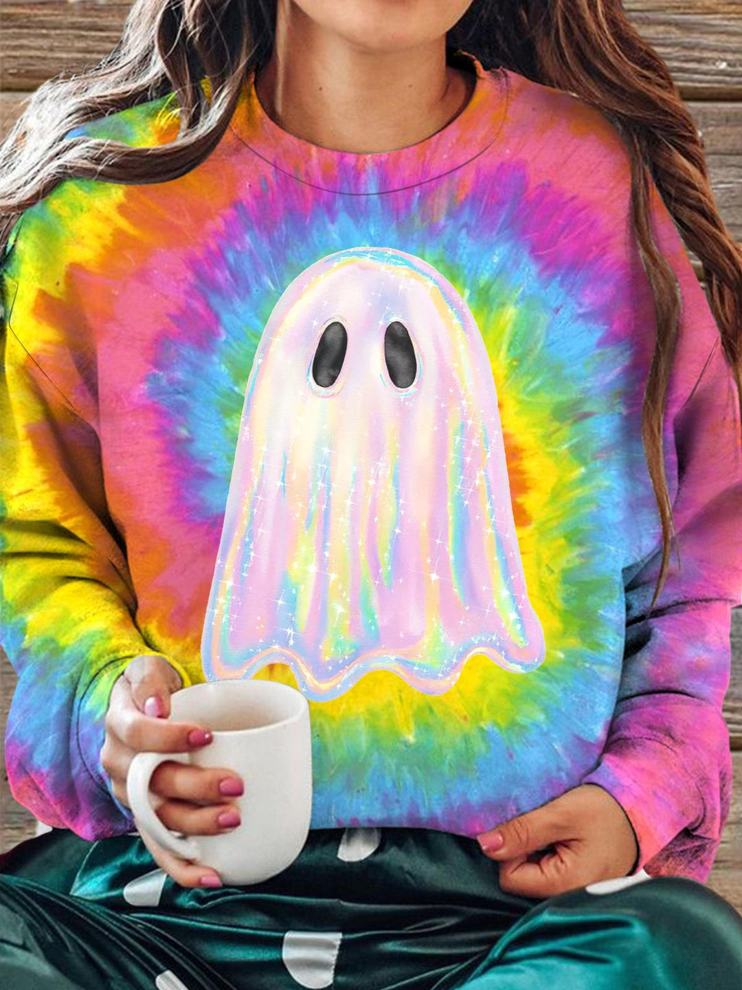 Damen-Sweatshirt „Viral Ghost Boo Happy Halloween“ mit Rundhalsausschnitt, langärmelig, lässig