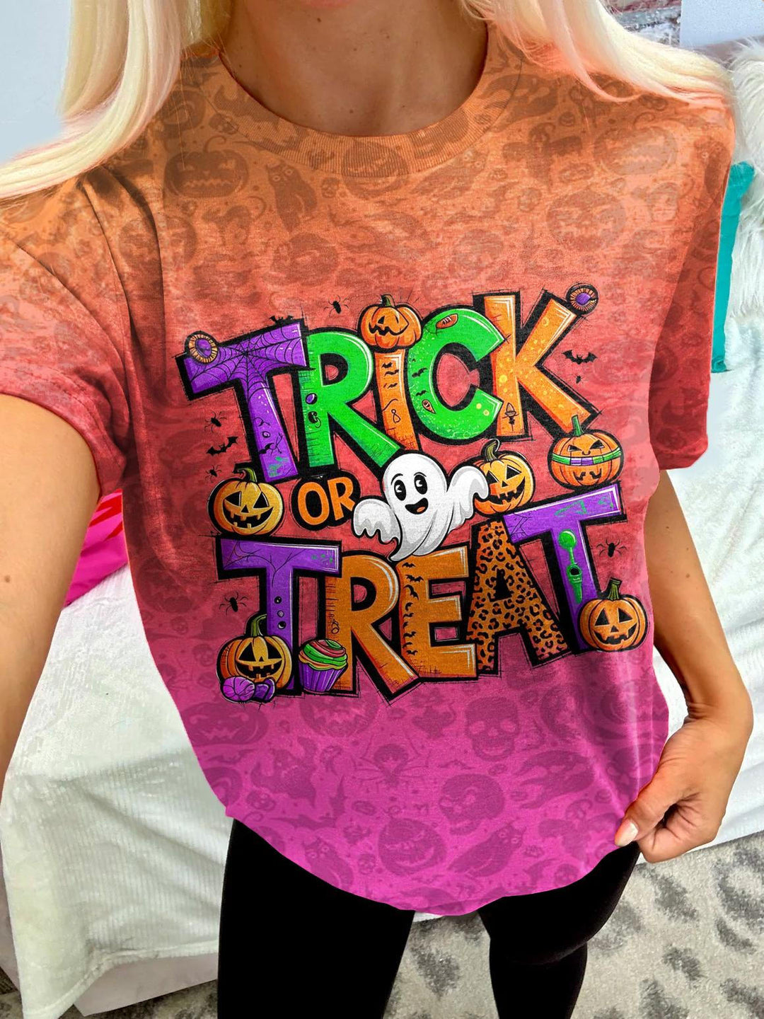 Halloween-T-Shirt mit Rundhalsausschnitt „Süßes oder Saures“