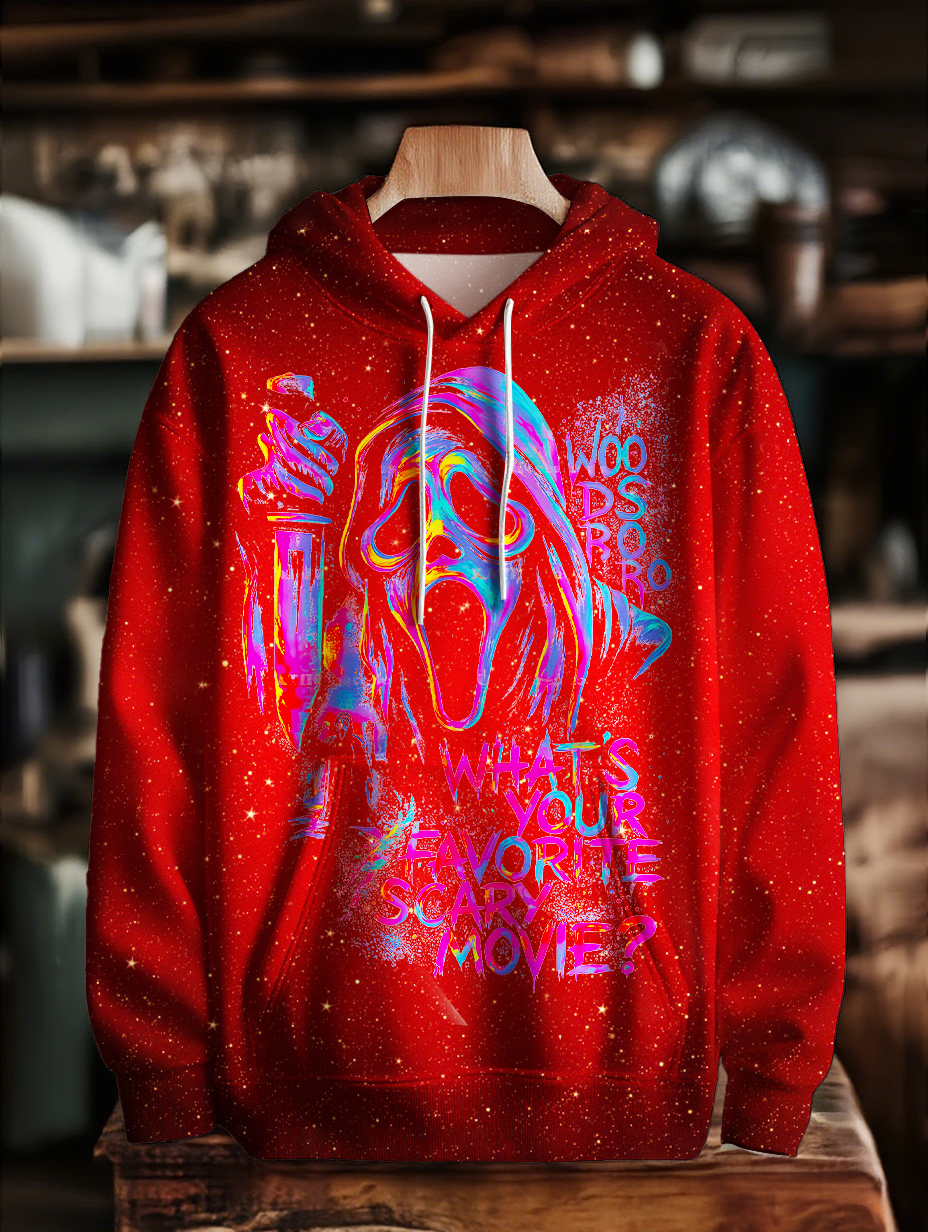 Horror Halloween Loose Fit Hooded Sweatshirt With Pockets
