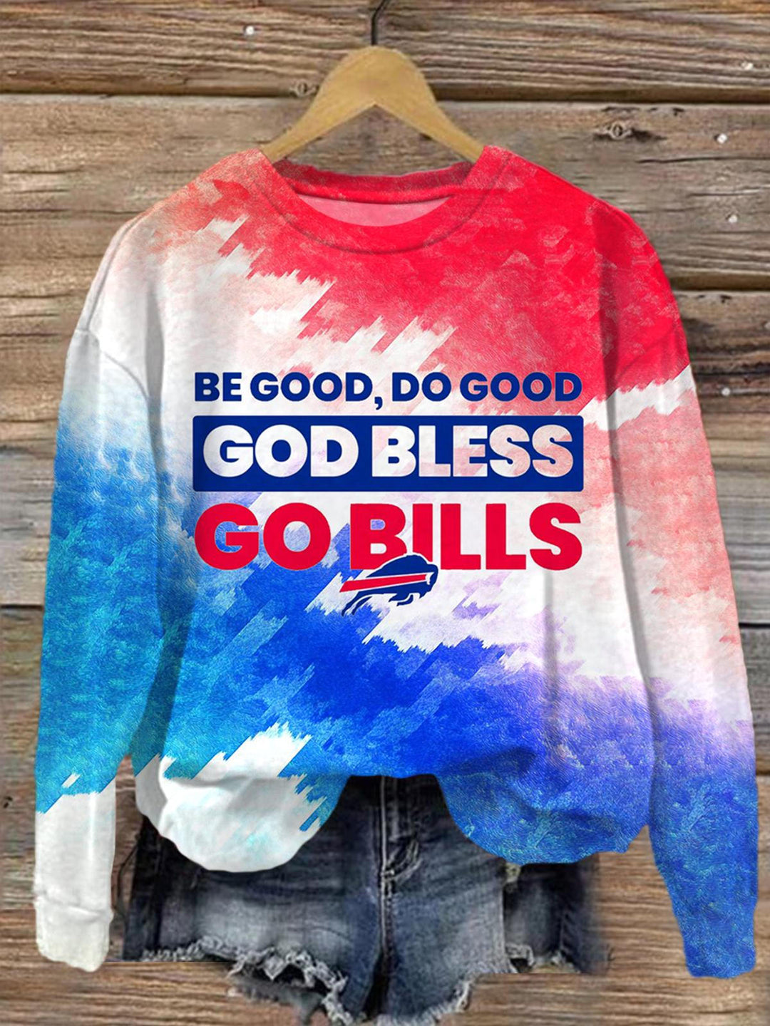Be Good Do Good Go Bills Bedrucktes, langärmliges Freizeitoberteil