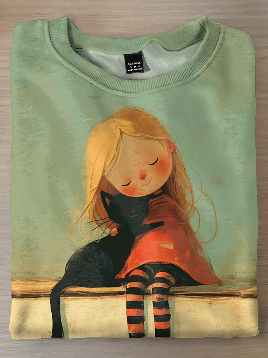 Cute Girls Cat Print Casual Long Sleeve Top