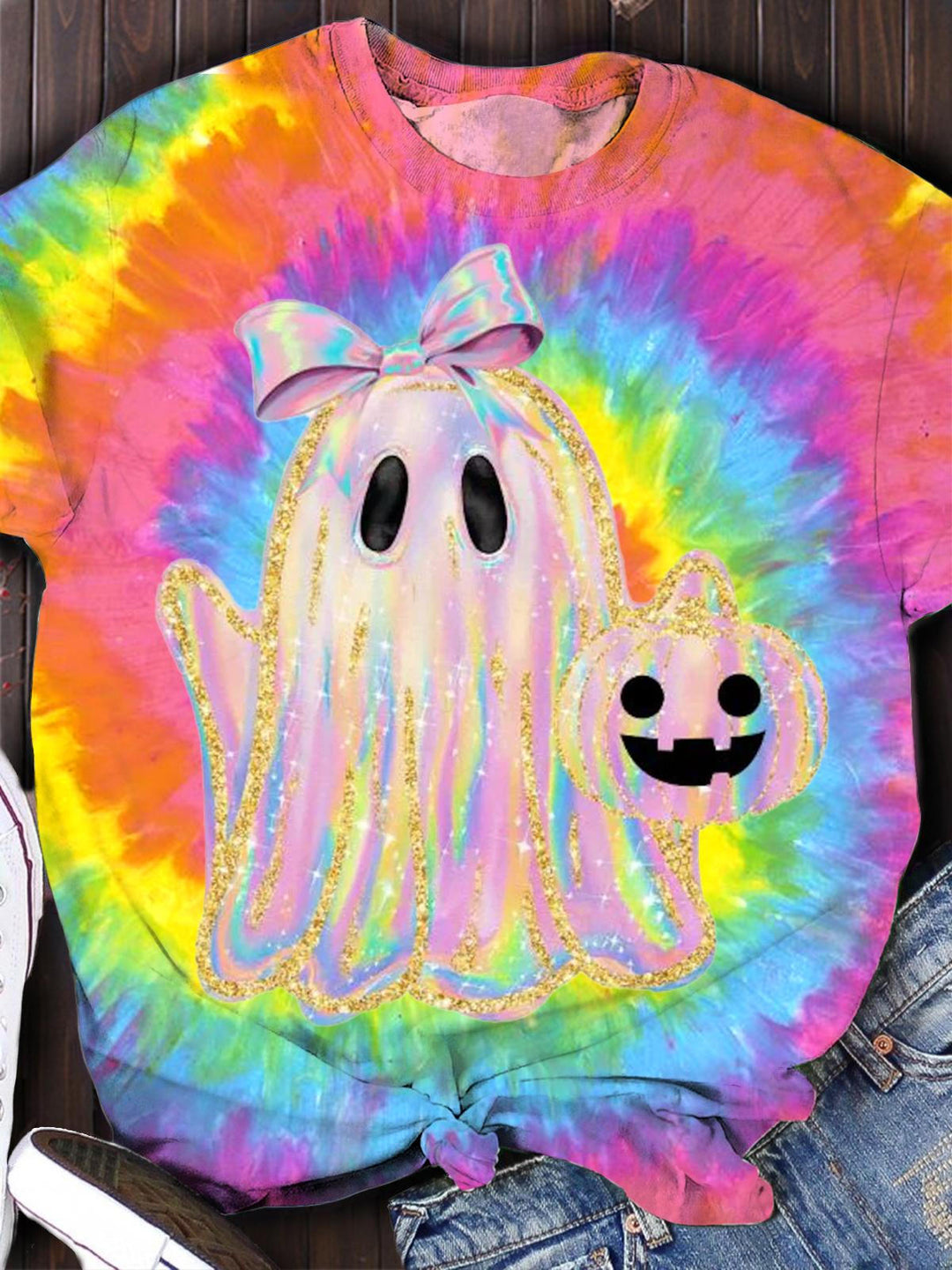 Geist mit Kürbislaterne Rundhals-T-Shirt