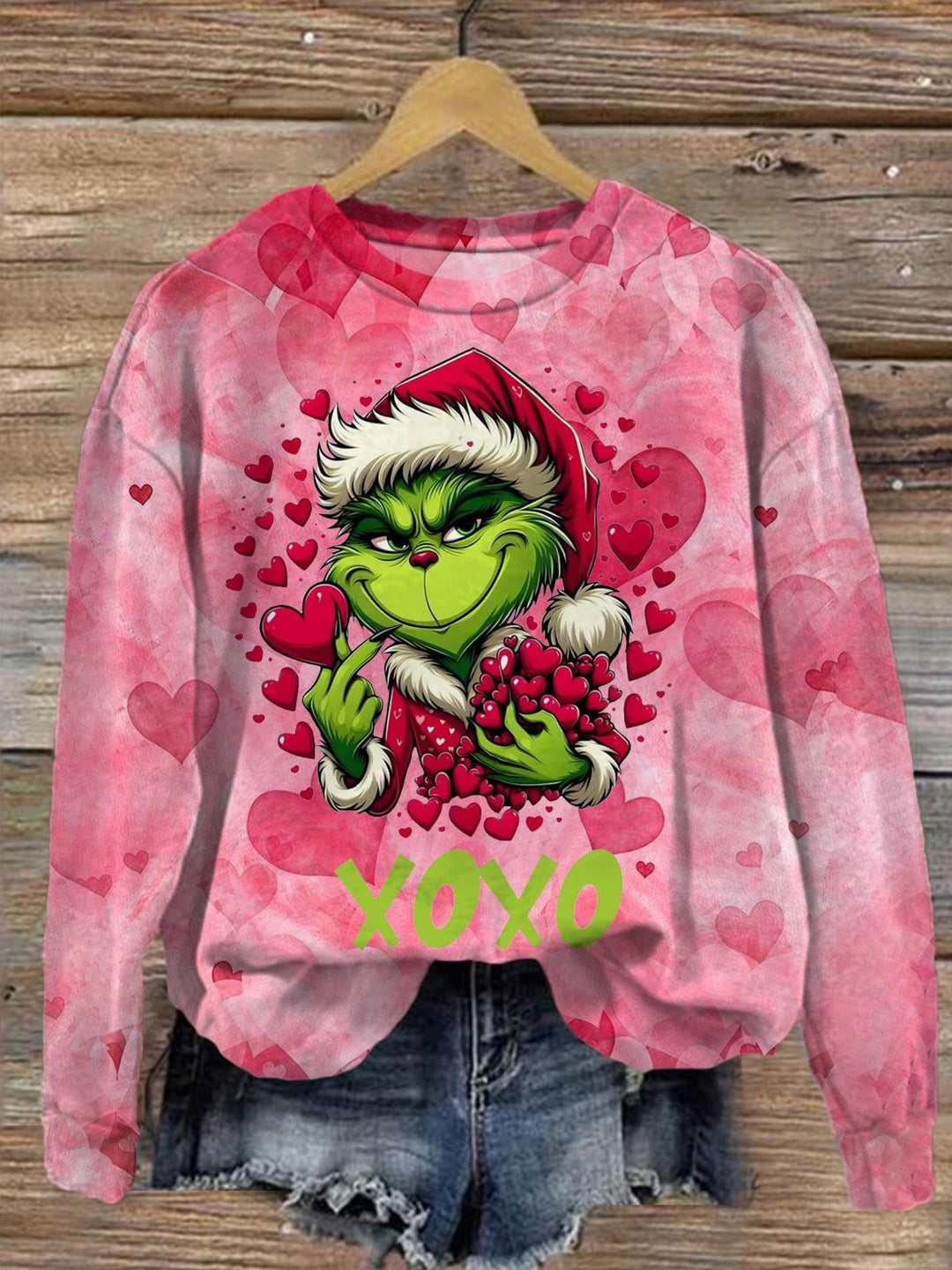 Heart Design Xoxo Valentines Printed Long Sleeve Casual Top