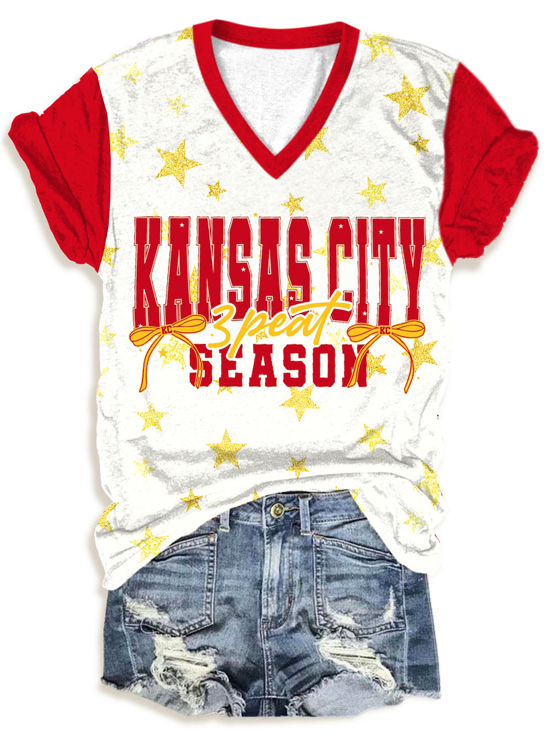 Kc Chiefs 3Peat 2025 V-Neck T-Shirt