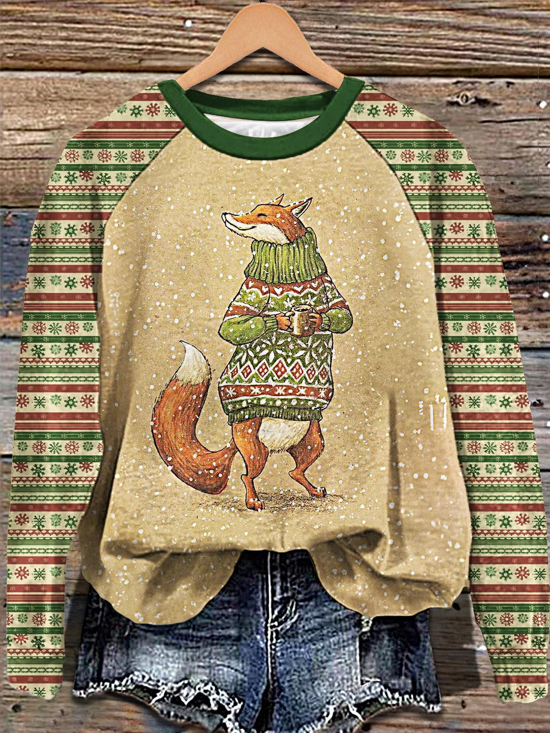 Women's Winter Fox Print Long Sleeve Casual Top