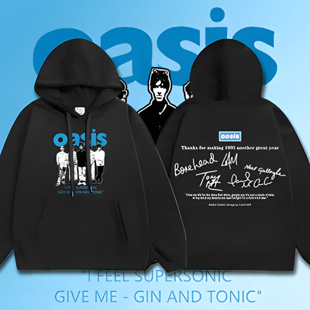 Oasis Music Fans Loose Fit Hooded Sweatshirt With Pockets