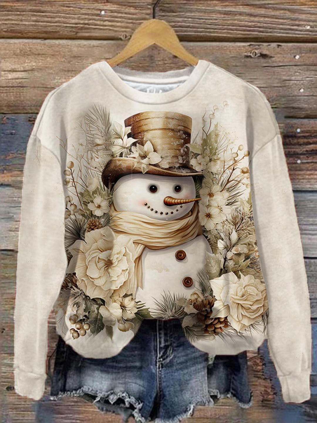 Women's Winter Snowman Original Round Neck Long Sleeve Top
