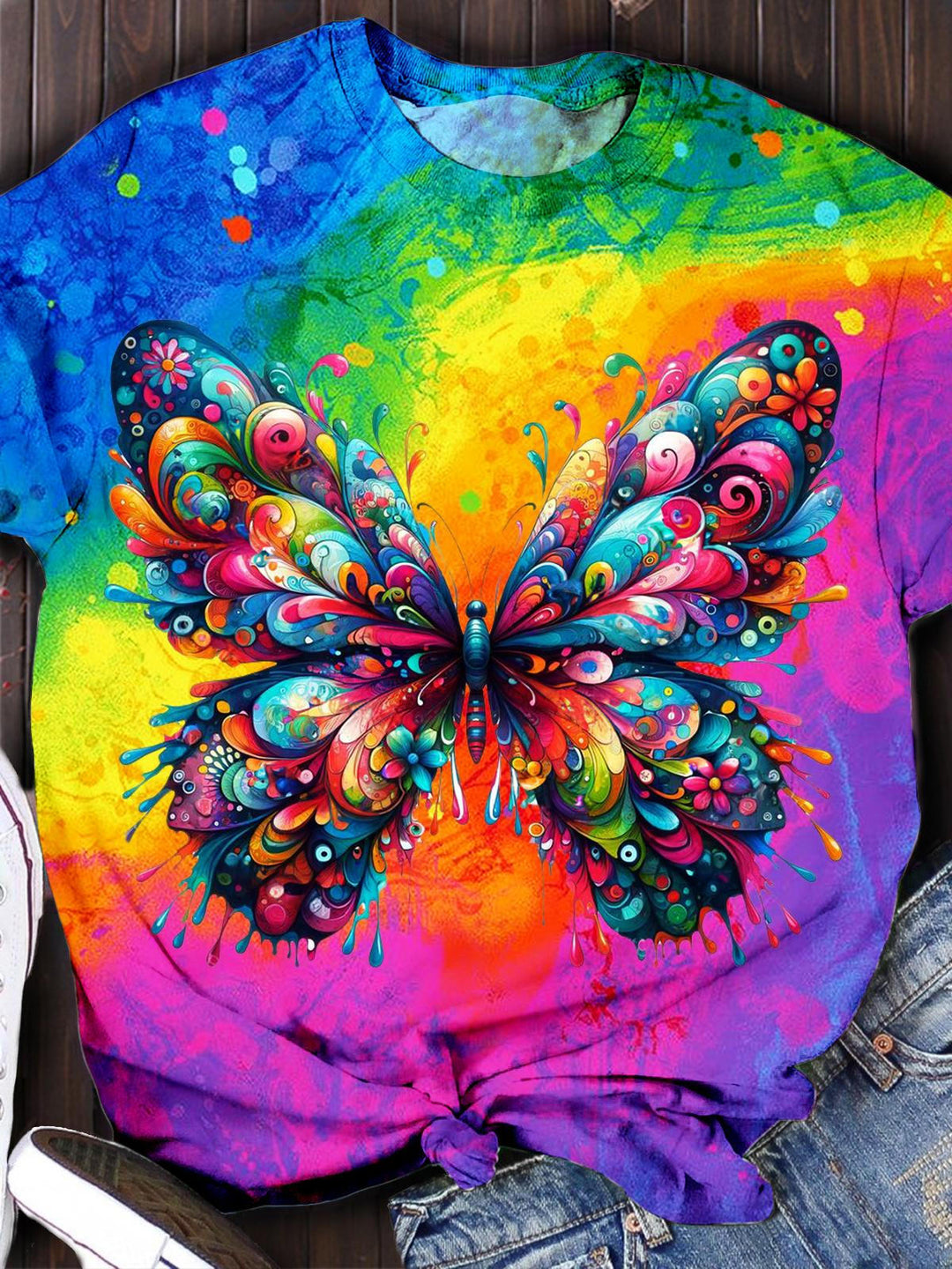 Women's Colorful Butterfly Print Casual Top
