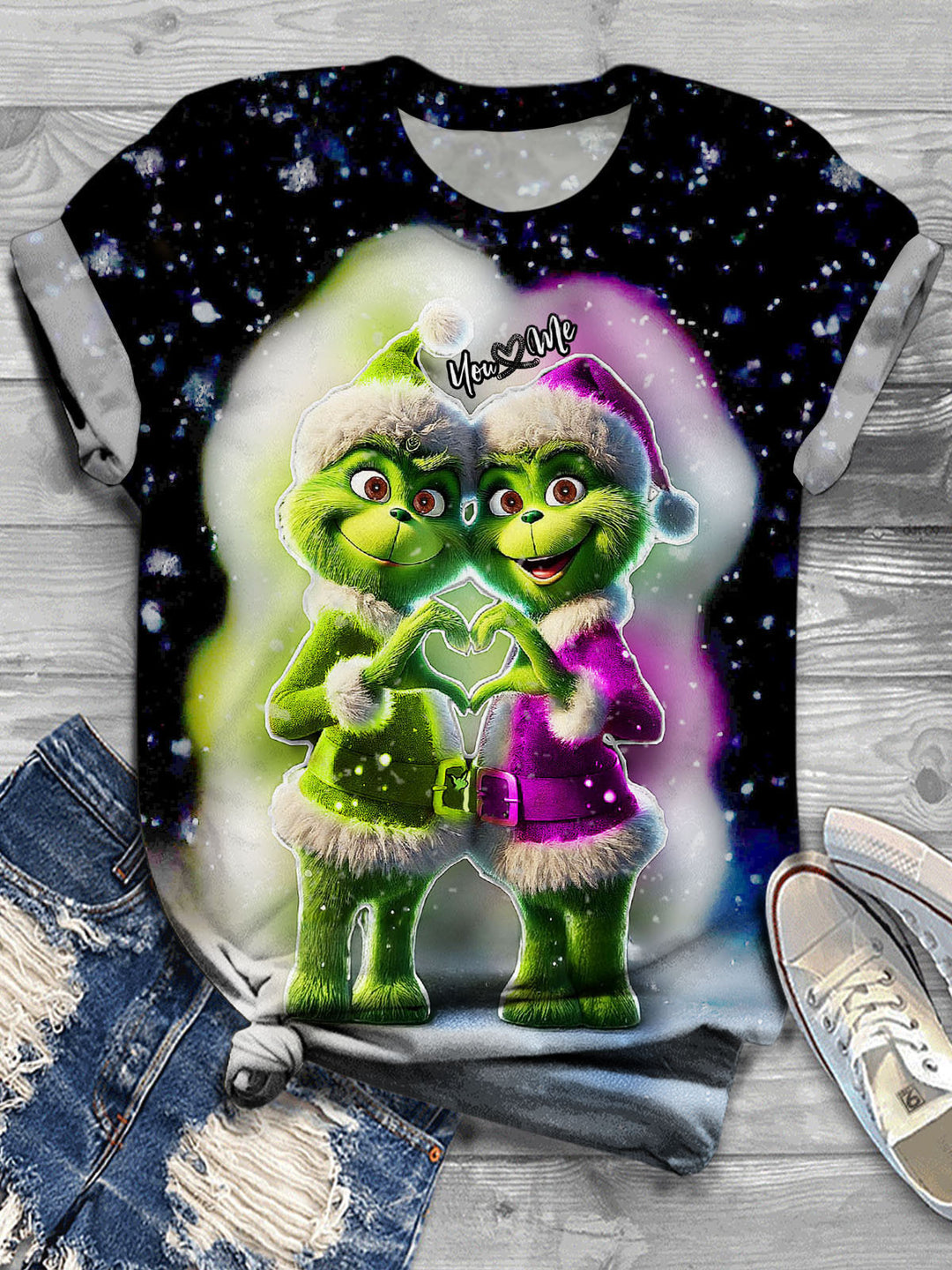 Happy Valentine's Day Character Fun Starry Sky Printed Casual T-shirt