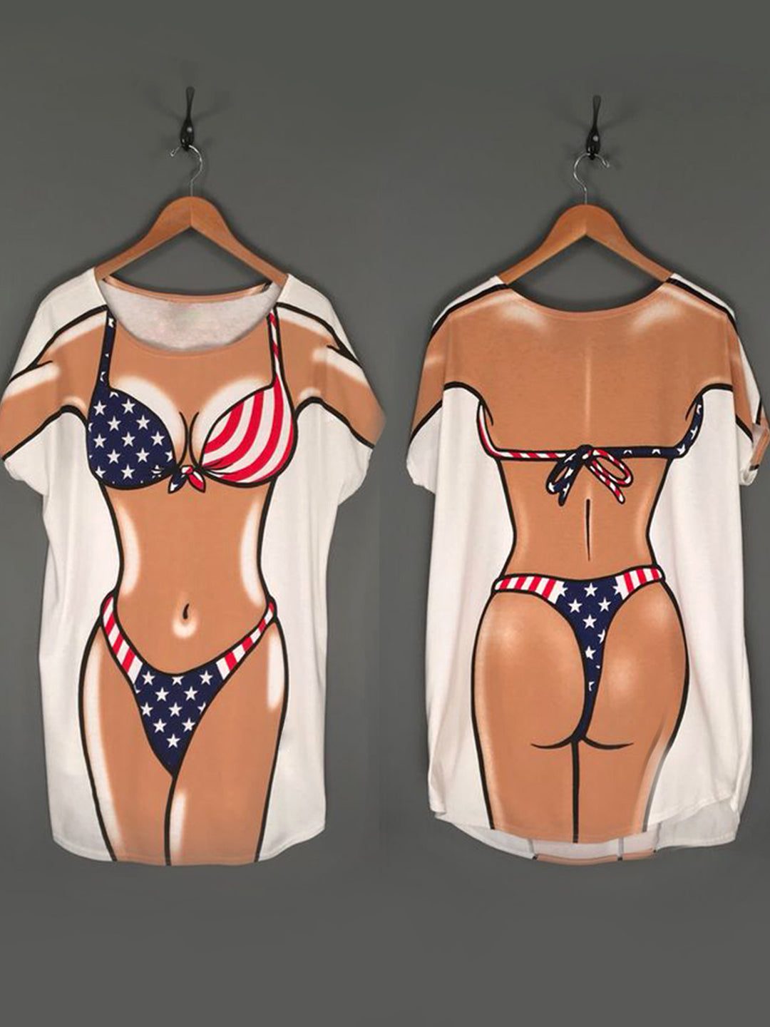 Fun Vacation Bikini Print Crew Neck T-shirt