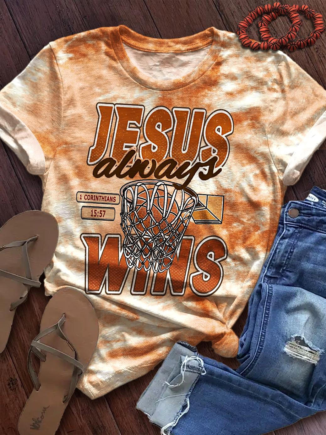 Women's Vintage Jesus Basketball Print Crew Neck T-shirt